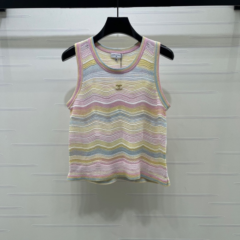 Chanel Pastel Striped Knit Tank Top in Pink, Blue, Yellow & Cream